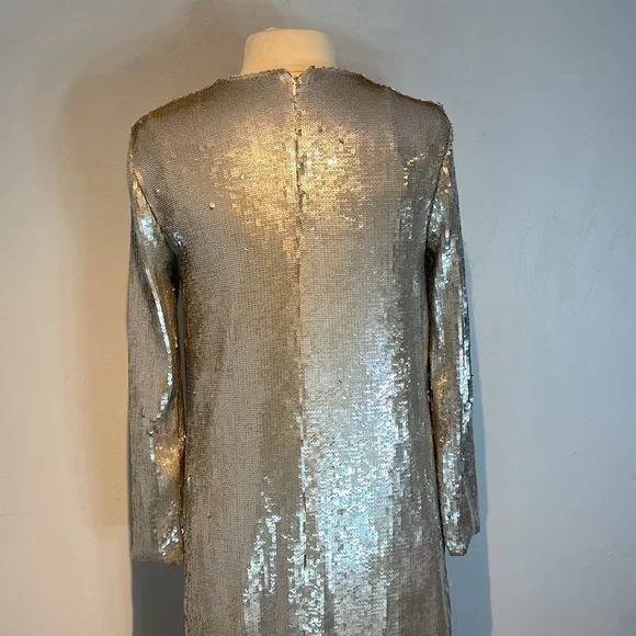 Zara silver sequin long sleeve midi dress size medium - Picture 7 of 14